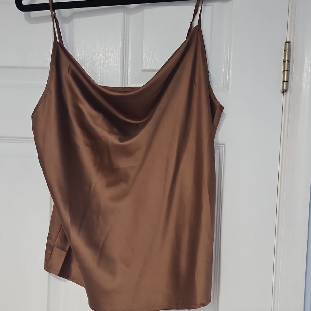 Sleek Satin Cami Top in Tan
